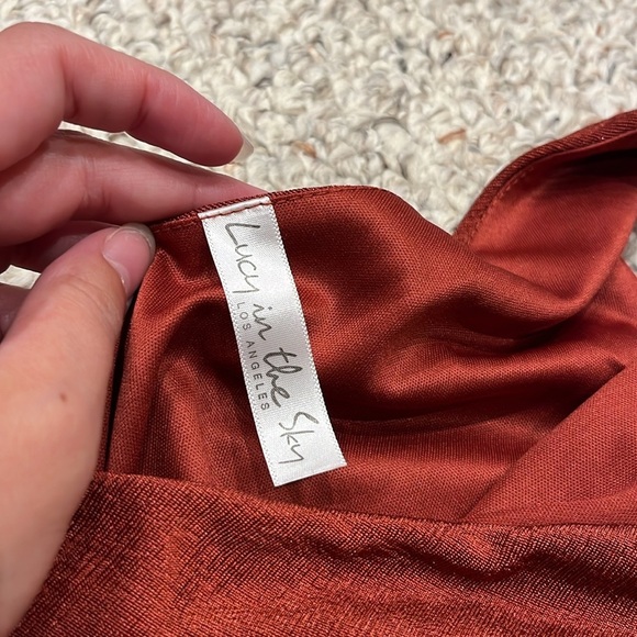Lucy in the Sky Ruched One Shoulder Mini Dress Rust Red Sz XS - Picture 3 of 7